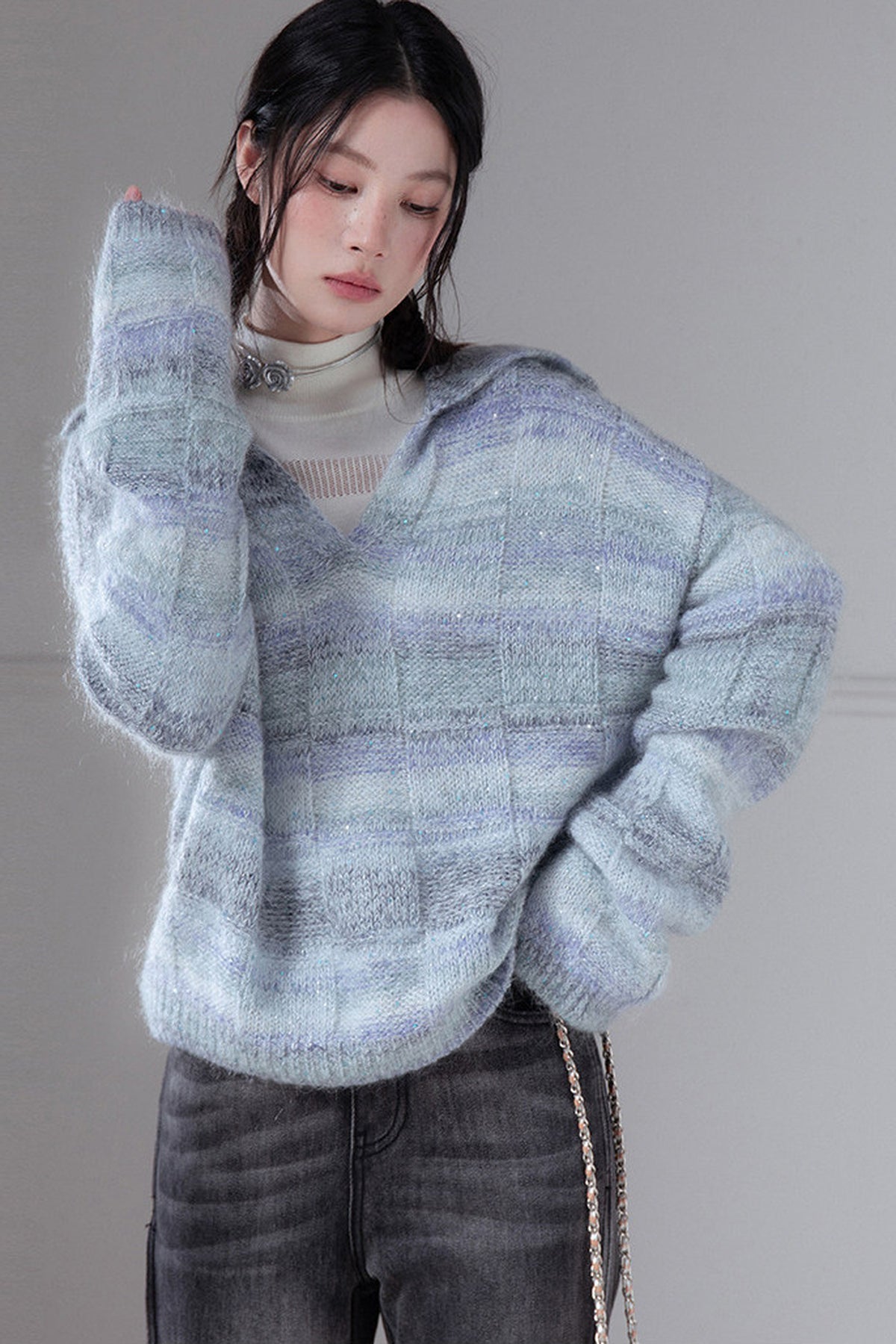 Striped Sequin Mohair Wool Sweater