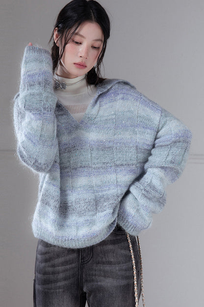 Striped Sequin Mohair Wool Sweater
