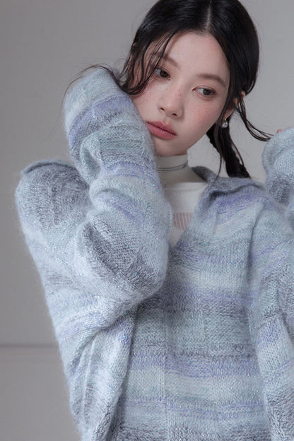 Striped Sequin Mohair Wool Sweater