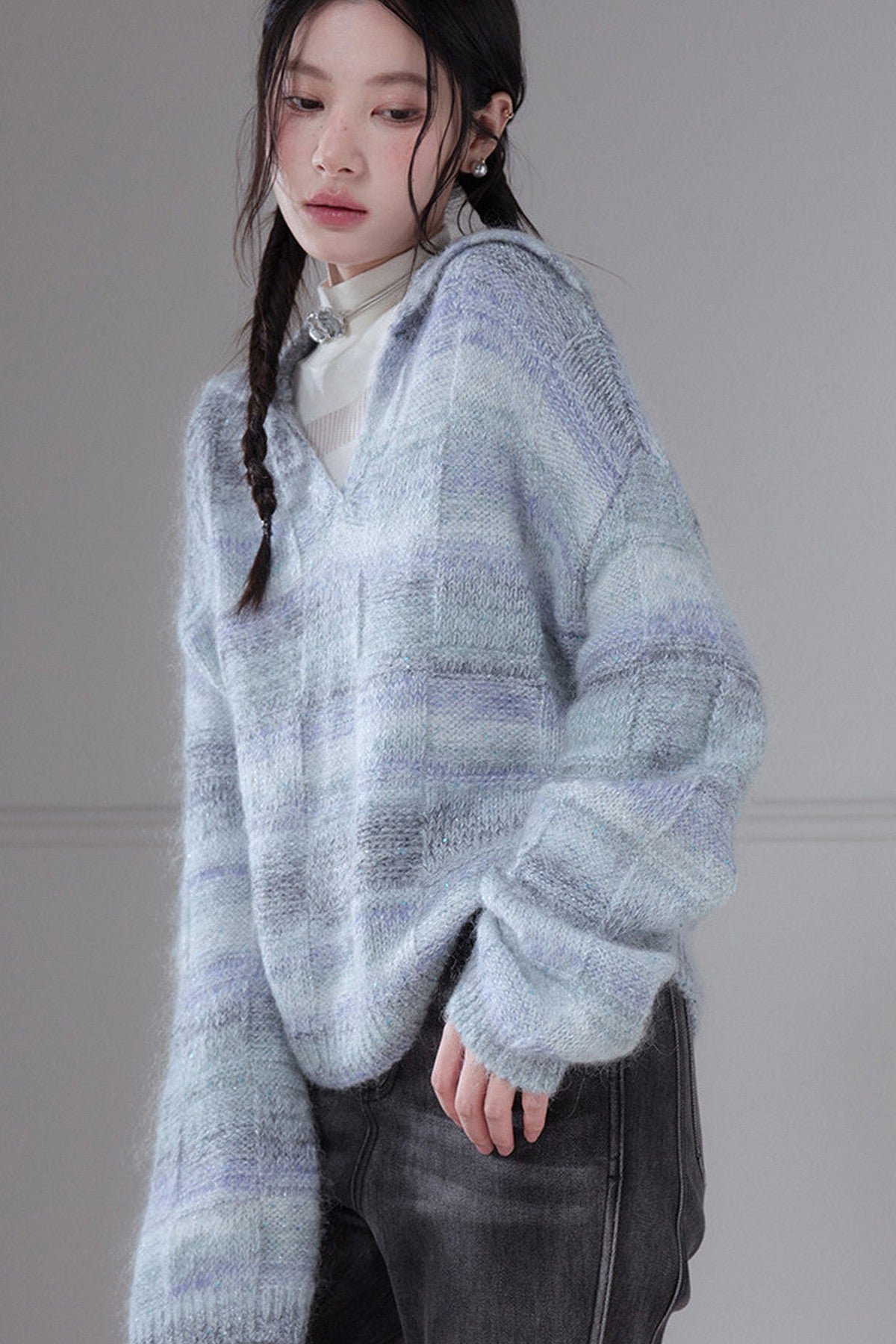 Striped Sequin Mohair Wool Sweater
