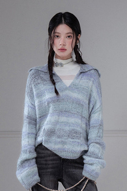Striped Sequin Mohair Wool Sweater