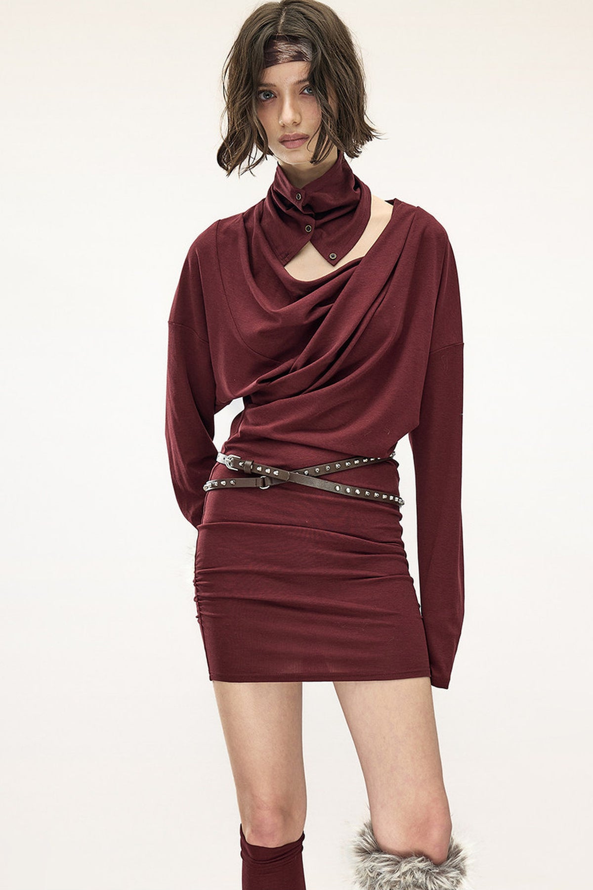 Tencel Cotton Pleated Asymmetrical Long-Sleeved Dress