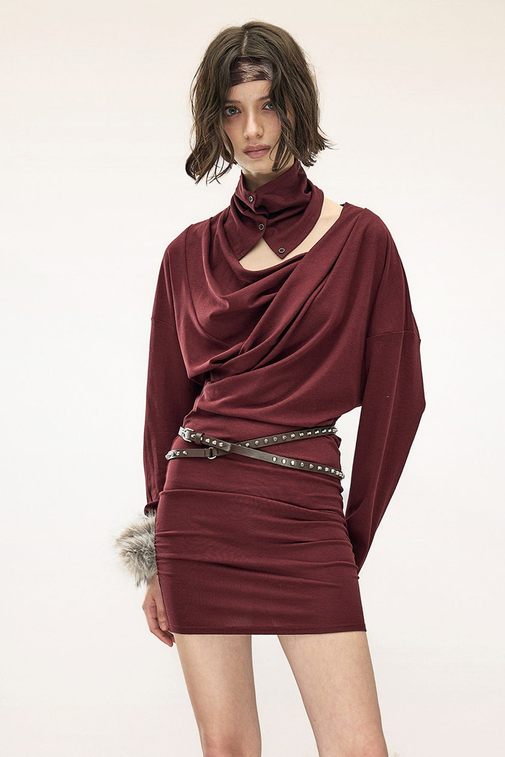 Tencel Cotton Pleated Asymmetrical Long-Sleeved Dress