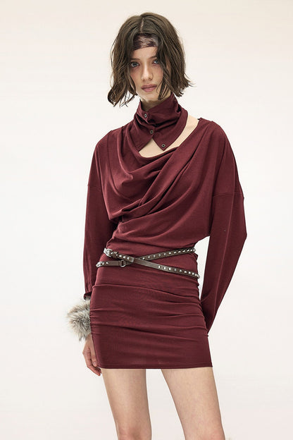 Tencel Cotton Pleated Asymmetrical Long-Sleeved Dress