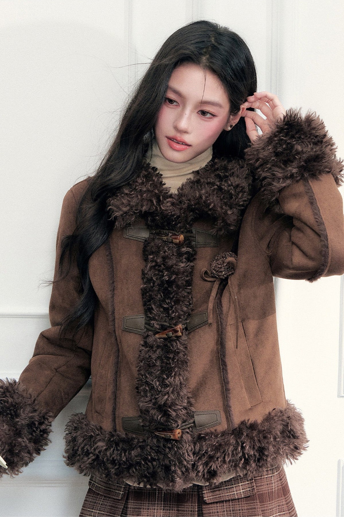 Vintage Suede Faux Fur Toggle Jacket