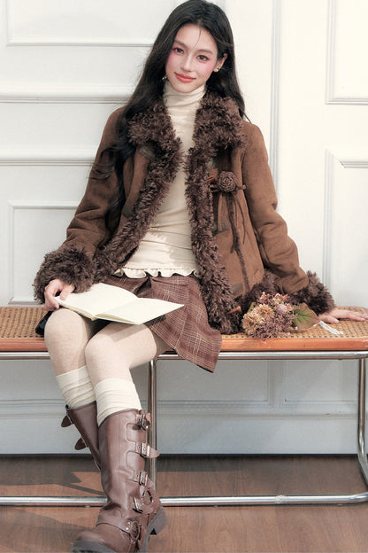 Vintage Suede Faux Fur Toggle Jacket
