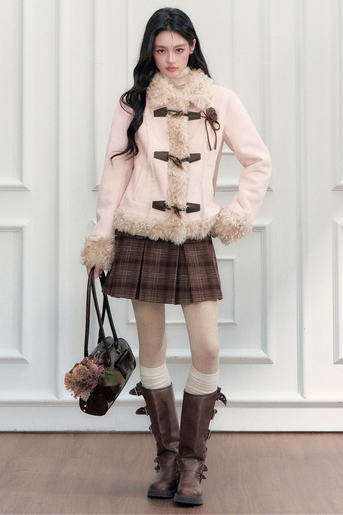 Vintage Suede Faux Fur Toggle Jacket