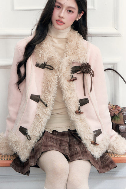Vintage Suede Faux Fur Toggle Jacket