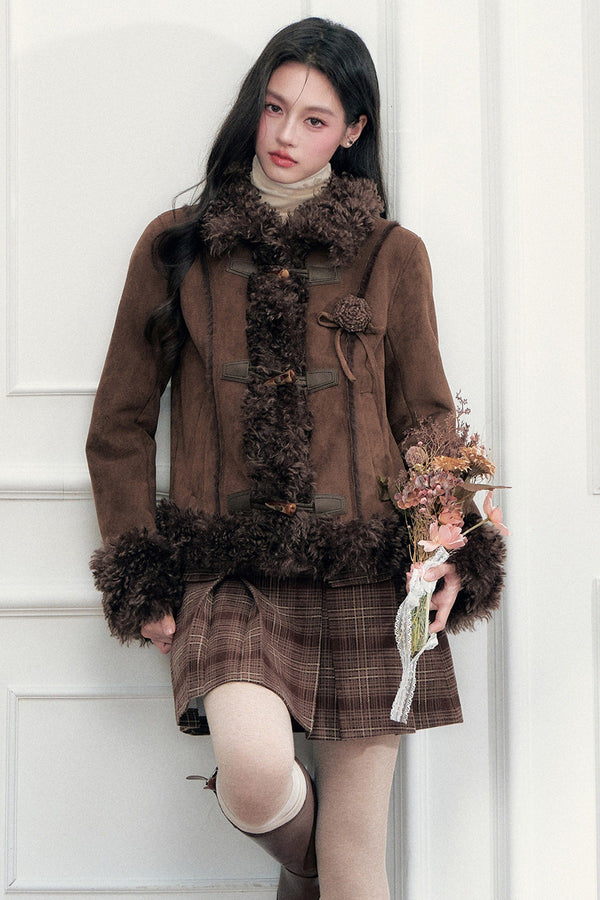 Vintage Suede Faux Fur Toggle Jacket
