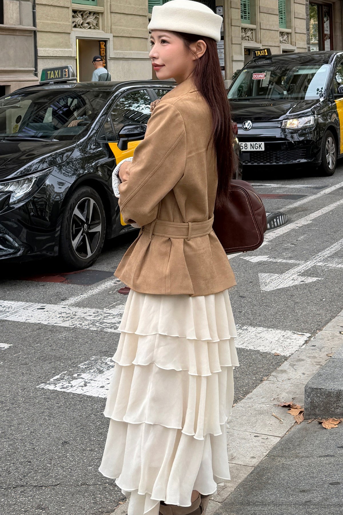Waist-Cinching Suede Lace Cuffs Jacket