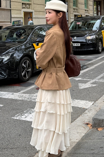 Waist-Cinching Suede Lace Cuffs Jacket