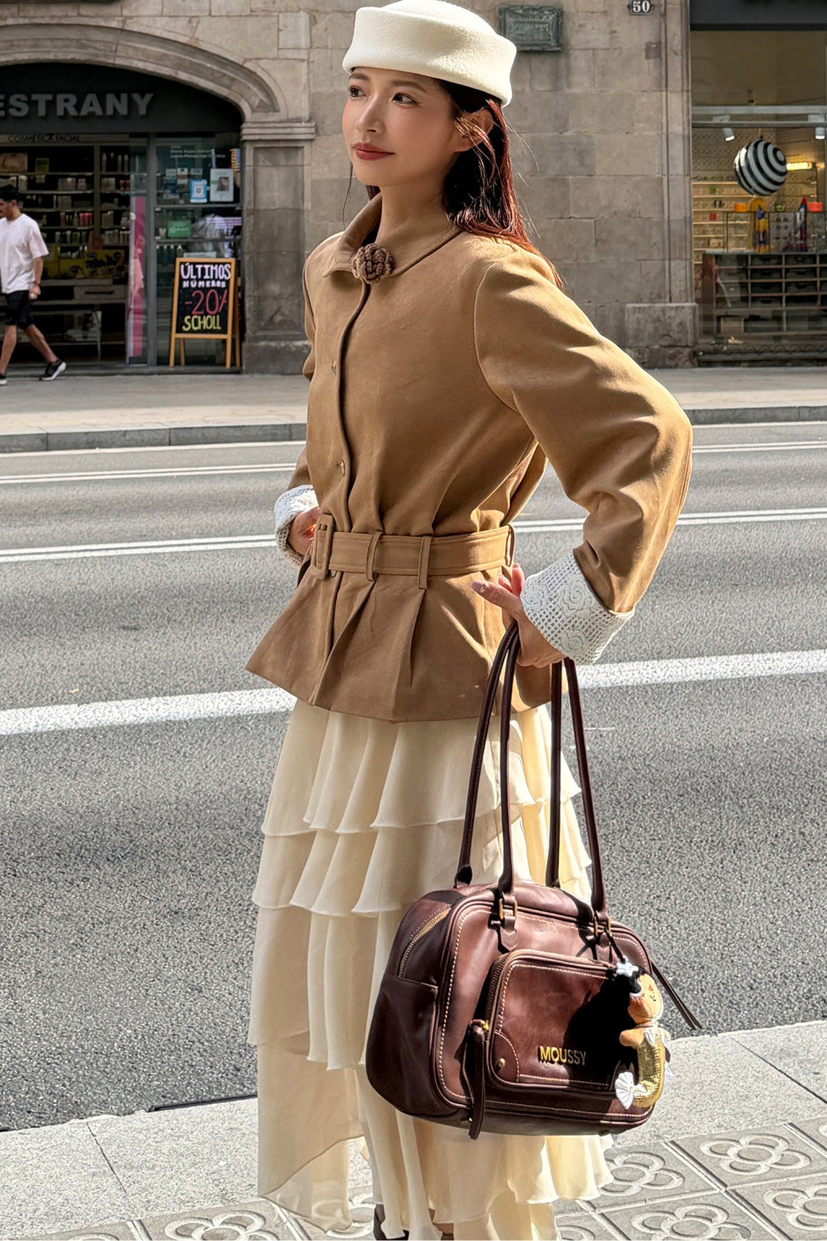 Waist-Cinching Suede Lace Cuffs Jacket