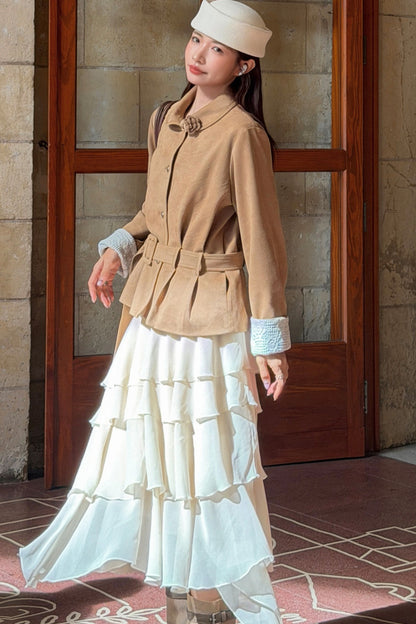 Waist-Cinching Suede Lace Cuffs Jacket