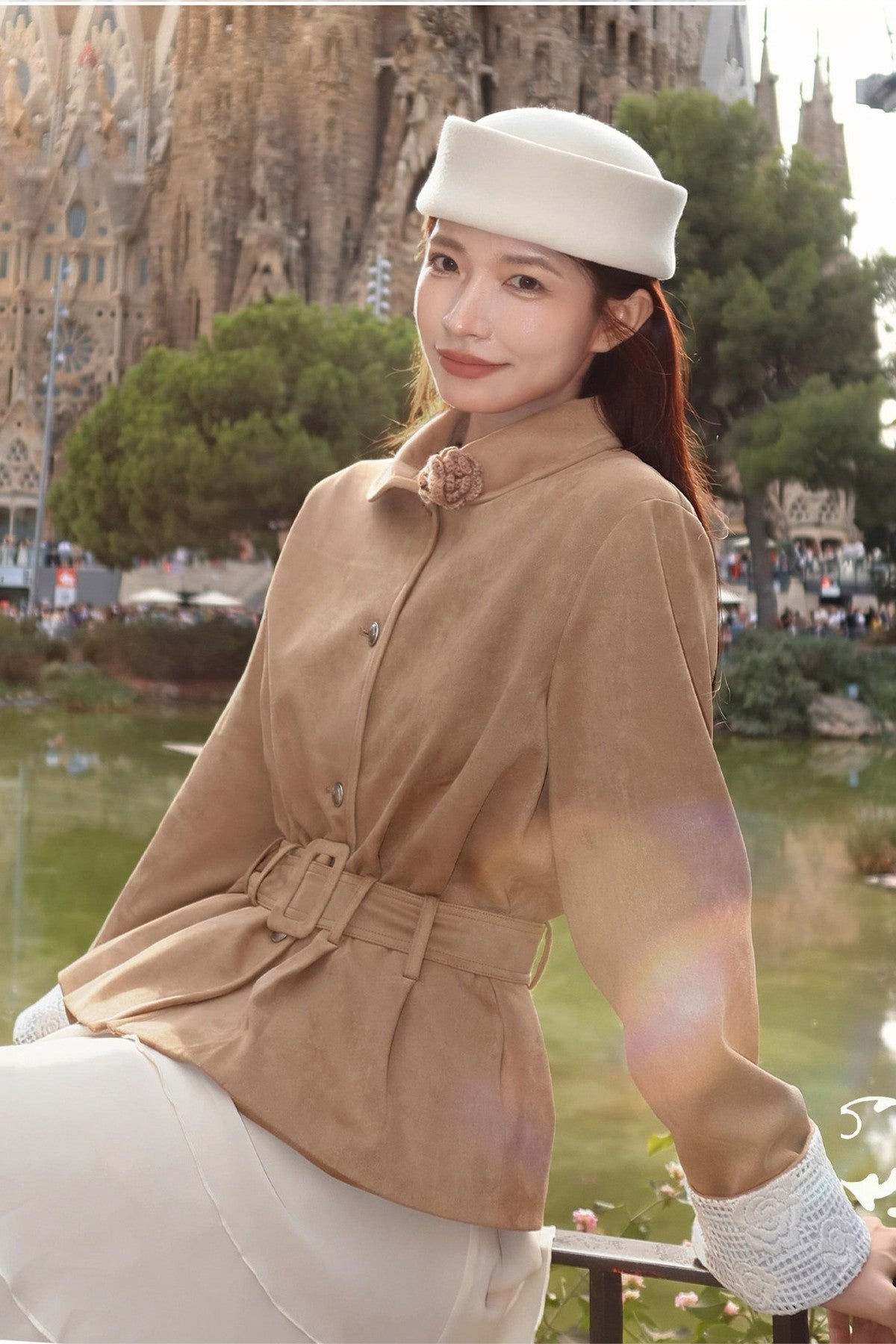 Waist-Cinching Suede Lace Cuffs Jacket