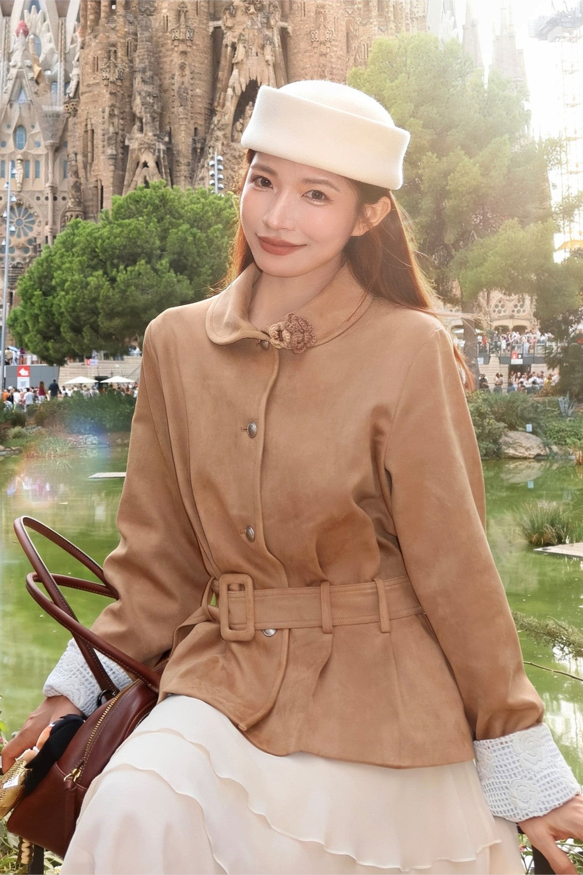 Waist-Cinching Suede Lace Cuffs Jacket
