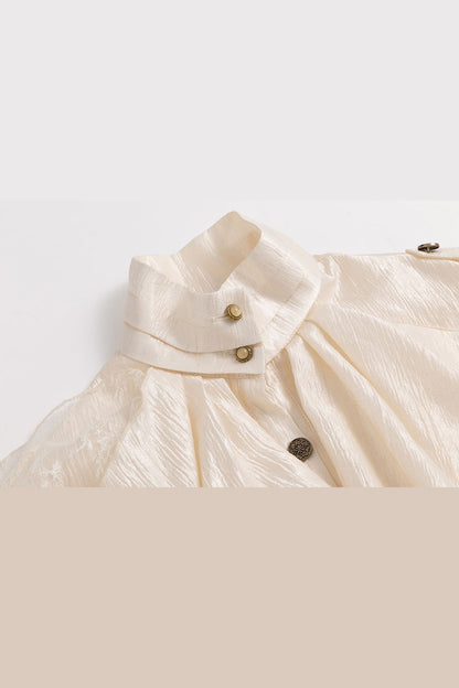 High Collar Ruffle Acetate Shirt