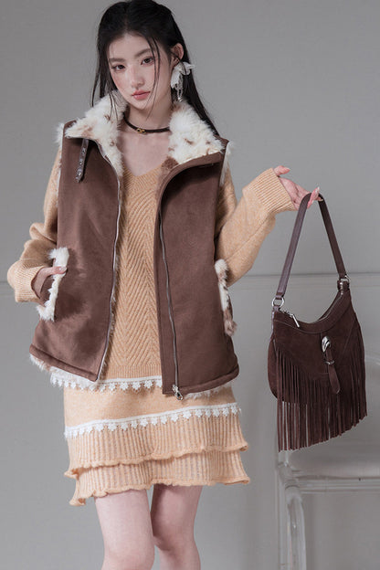 Reversible Little Cow Suede Drawstring Vest