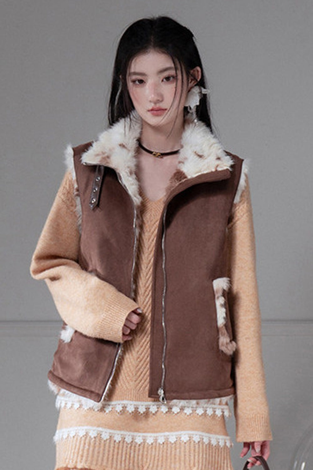 Reversible Little Cow Suede Drawstring Vest
