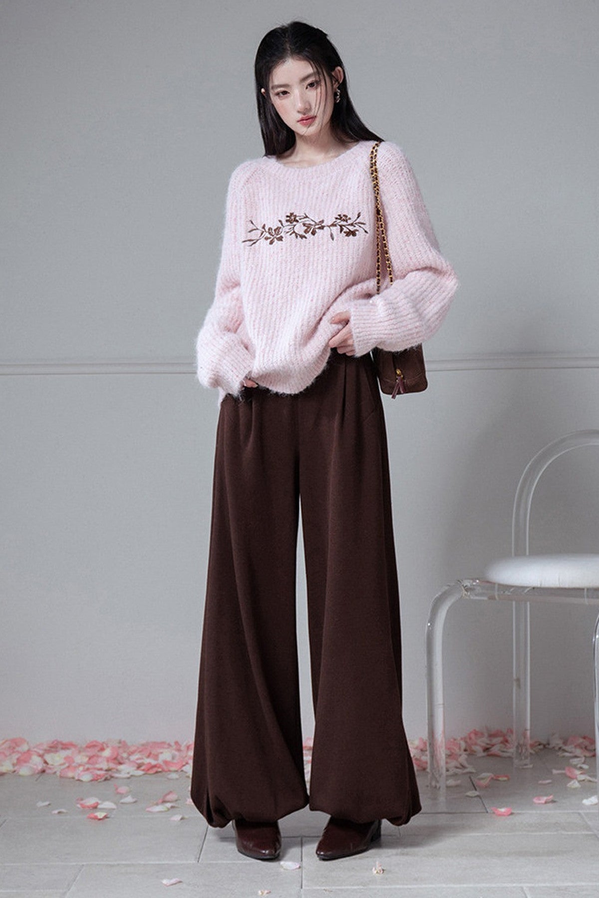 Vertical Ribbed Texture Lantern Pants