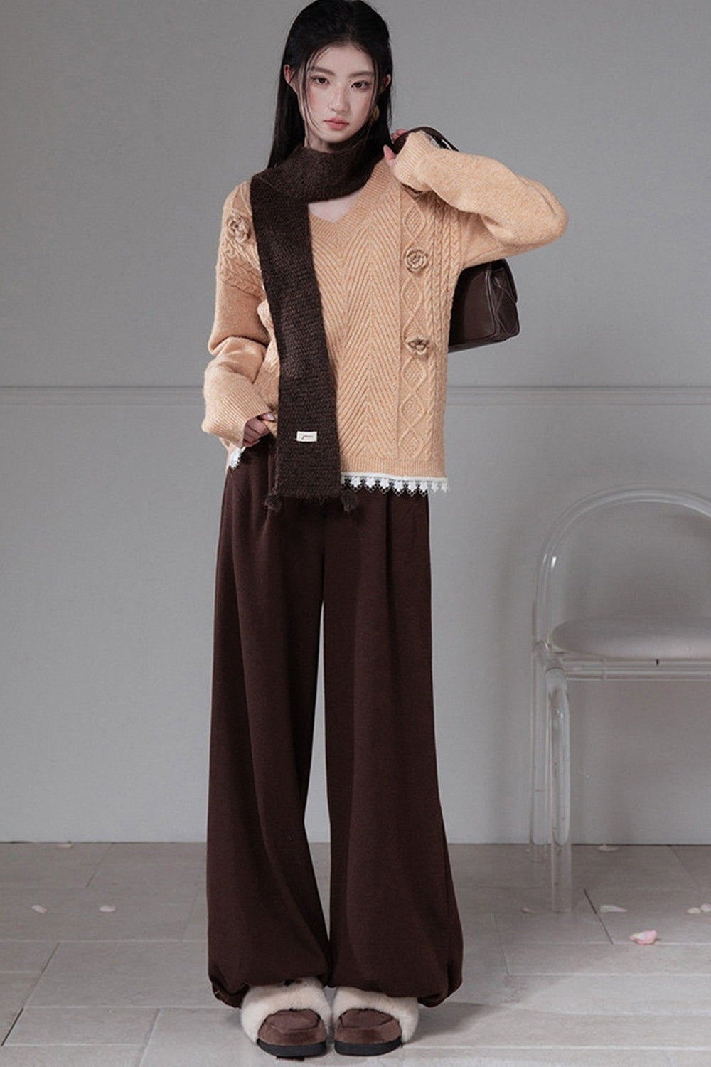 Vertical Ribbed Texture Lantern Pants
