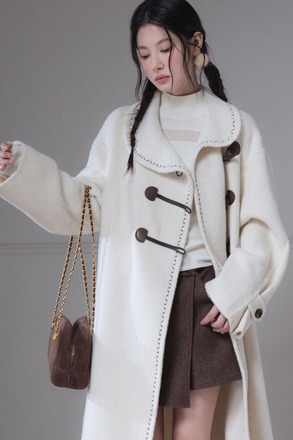 Flowing Embroidered Double-Faced Wool Rabbit Fur Coat