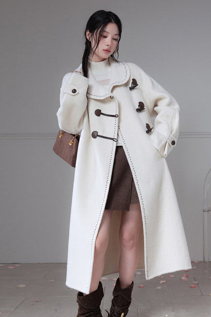 Flowing Embroidered Double-Faced Wool Rabbit Fur Coat