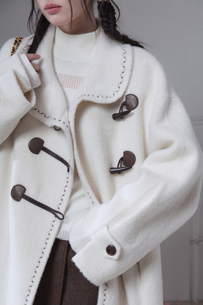 Flowing Embroidered Double-Faced Wool Rabbit Fur Coat