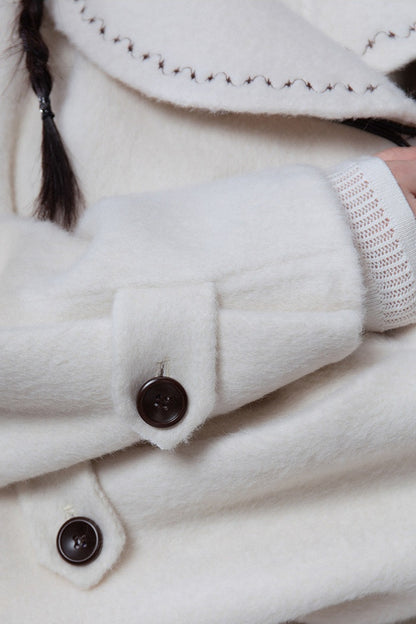 Flowing Embroidered Double-Faced Wool Rabbit Fur Coat