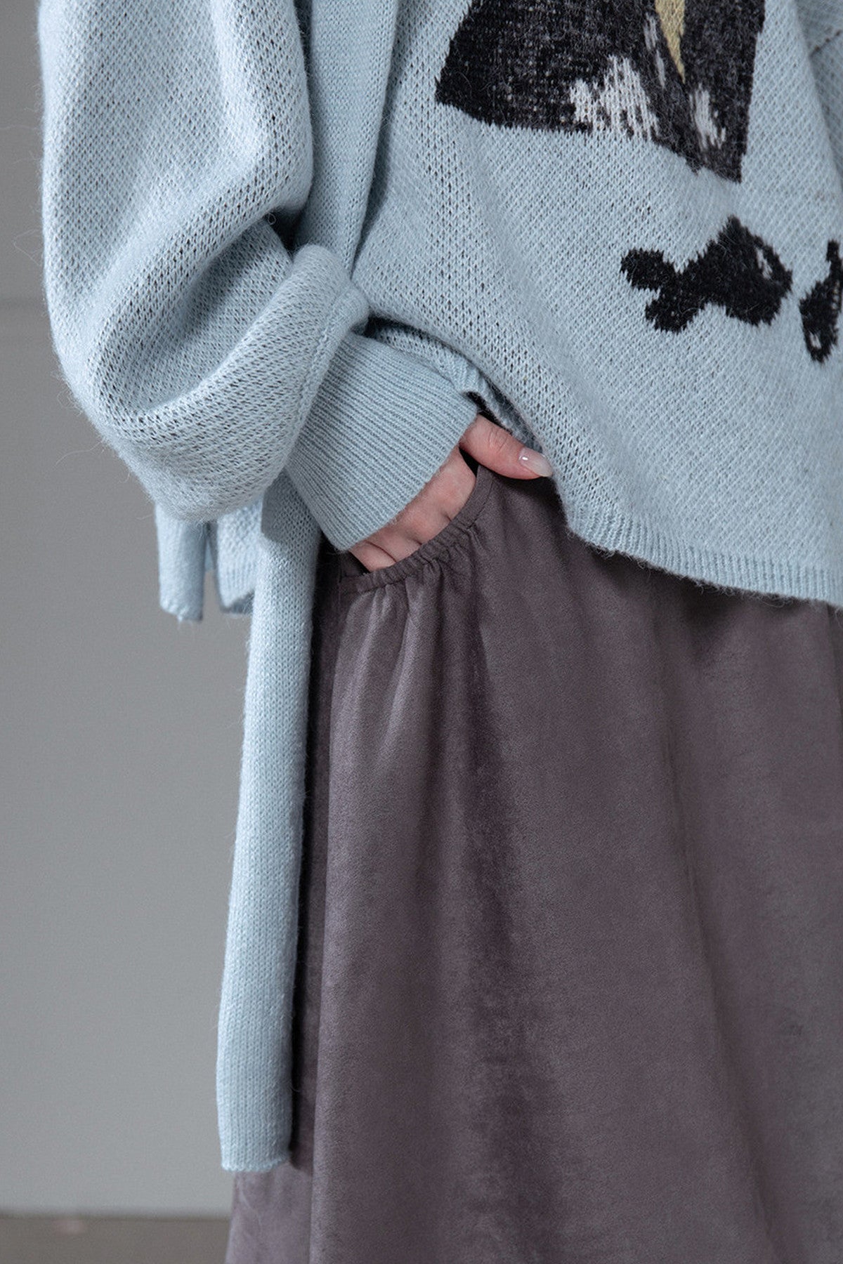 Smoky Gray Laser-Engraved Suede Skirt