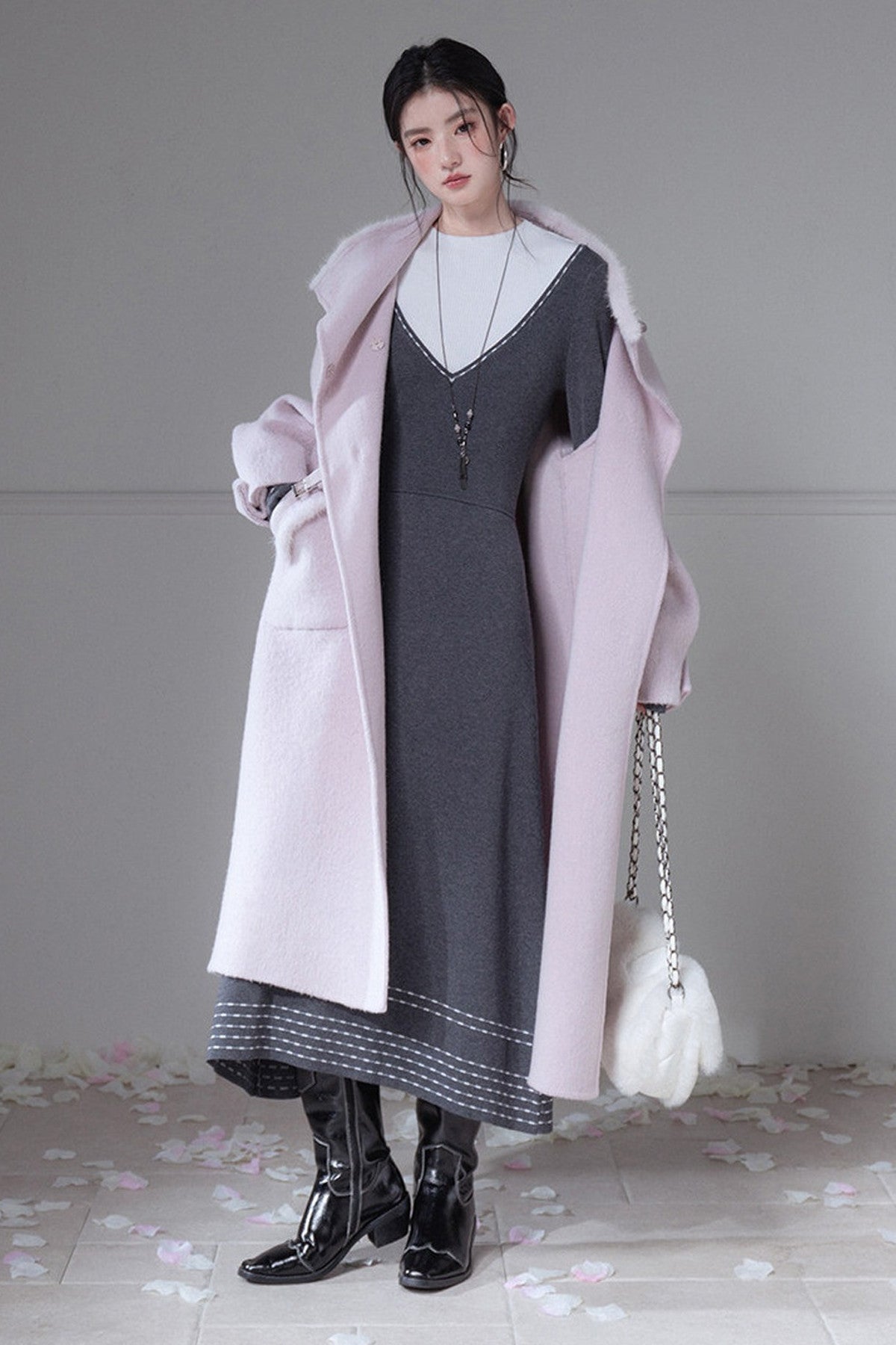 Wool Color-Blocked Knit Dress