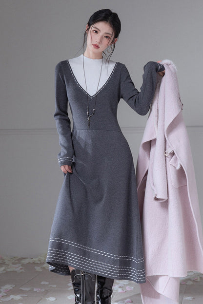 Wool Color-Blocked Knit Dress