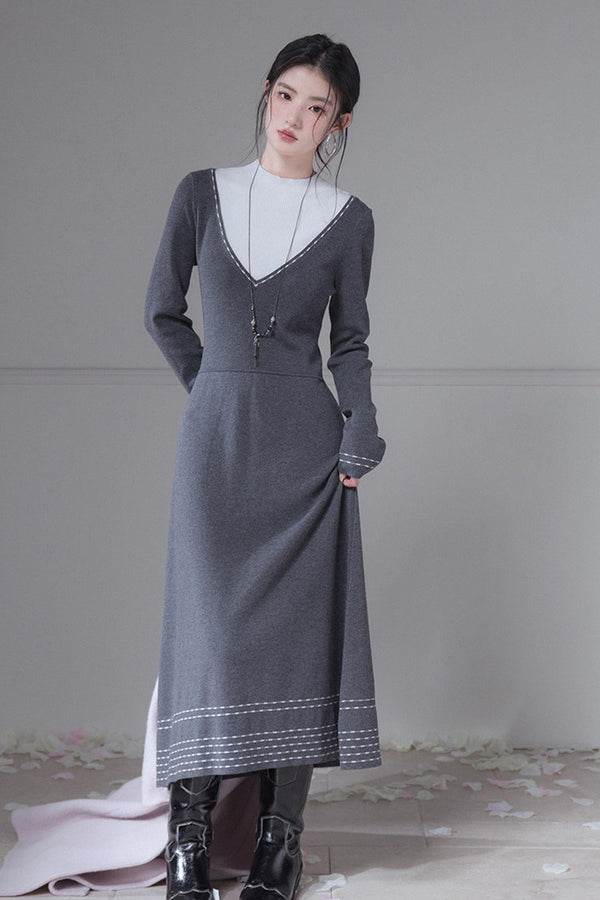 Wool Color-Blocked Knit Dress