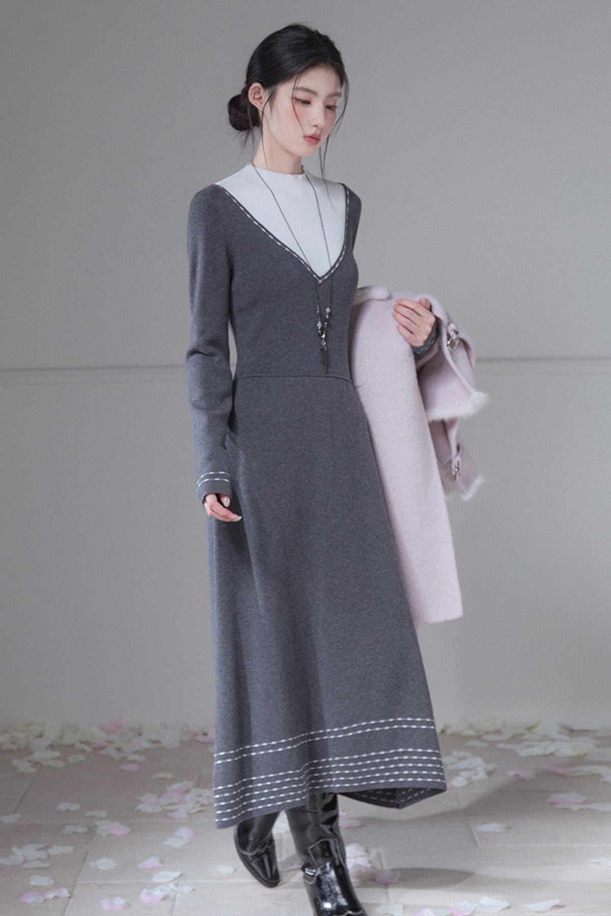 Wool Color-Blocked Knit Dress