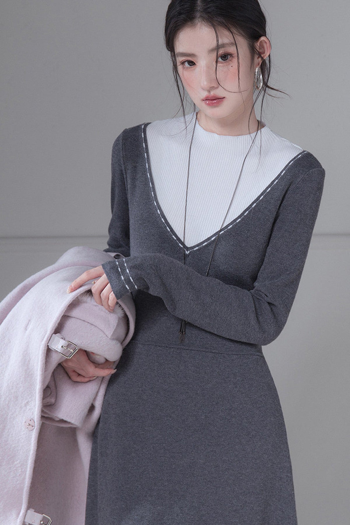 Wool Color-Blocked Knit Dress