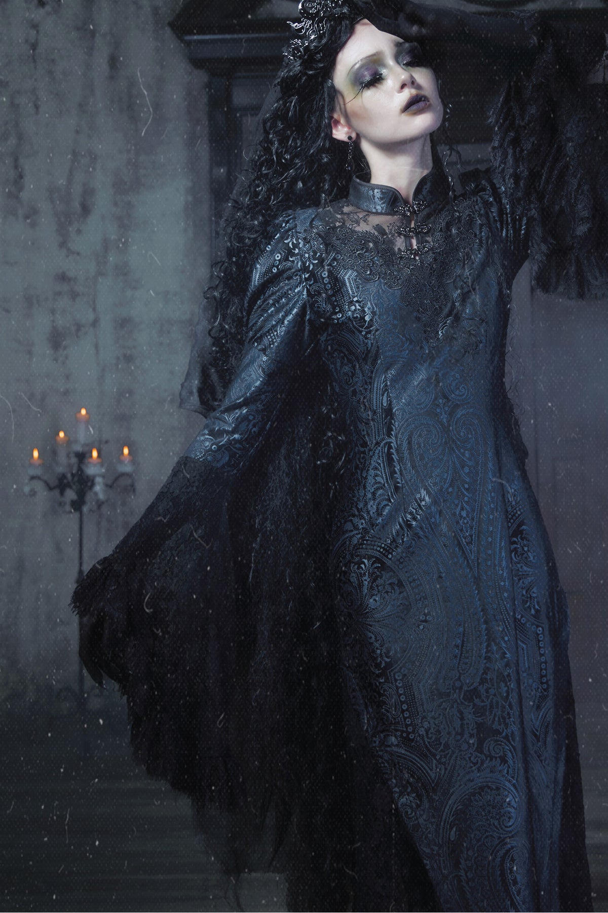 Jacquard Lace Velvet Mermaid Cheongsam Dress