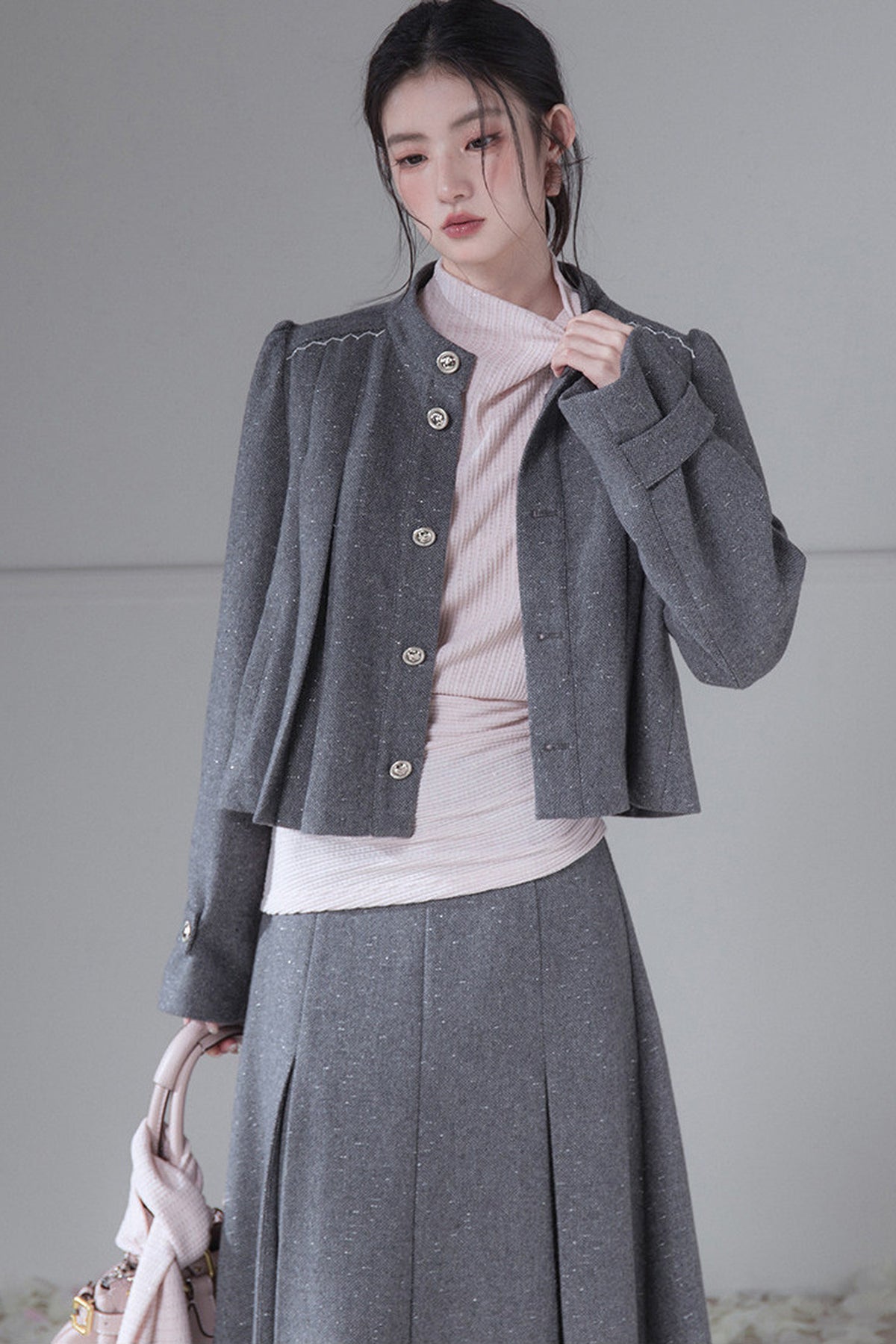 Fine Shimmer Waist-Cinching Base Layer Top and Scarf Set