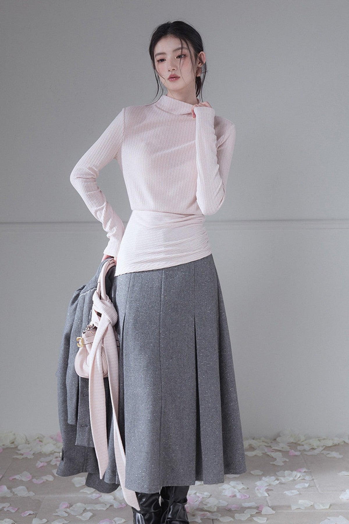 Fine Shimmer Waist-Cinching Base Layer Top and Scarf Set