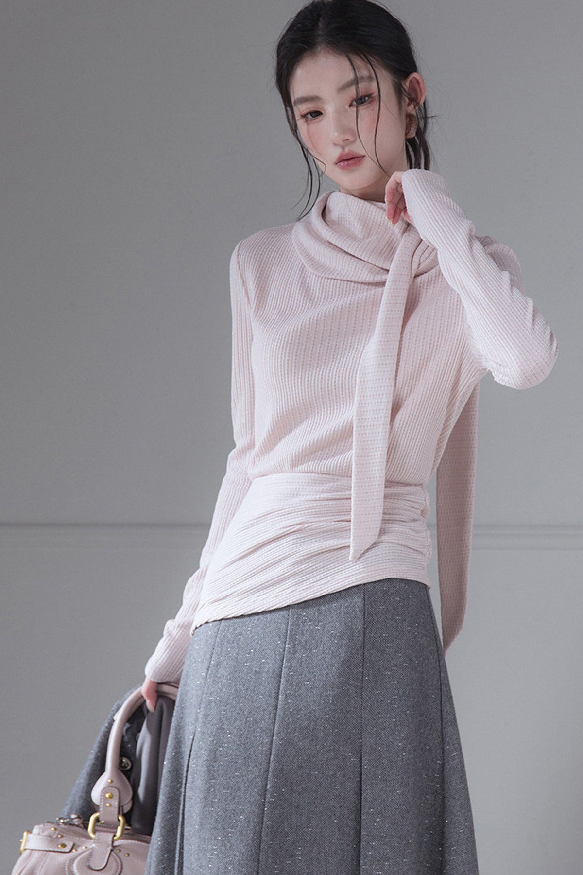 Fine Shimmer Waist-Cinching Base Layer Top and Scarf Set