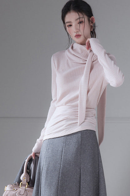 Fine Shimmer Waist-Cinching Base Layer Top and Scarf Set