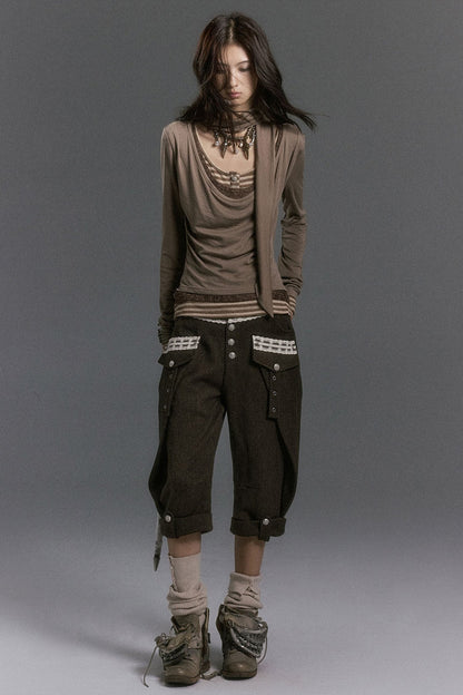 Langarmshirt im Lagenlook mit Spitzen-Patchwork und Streifen