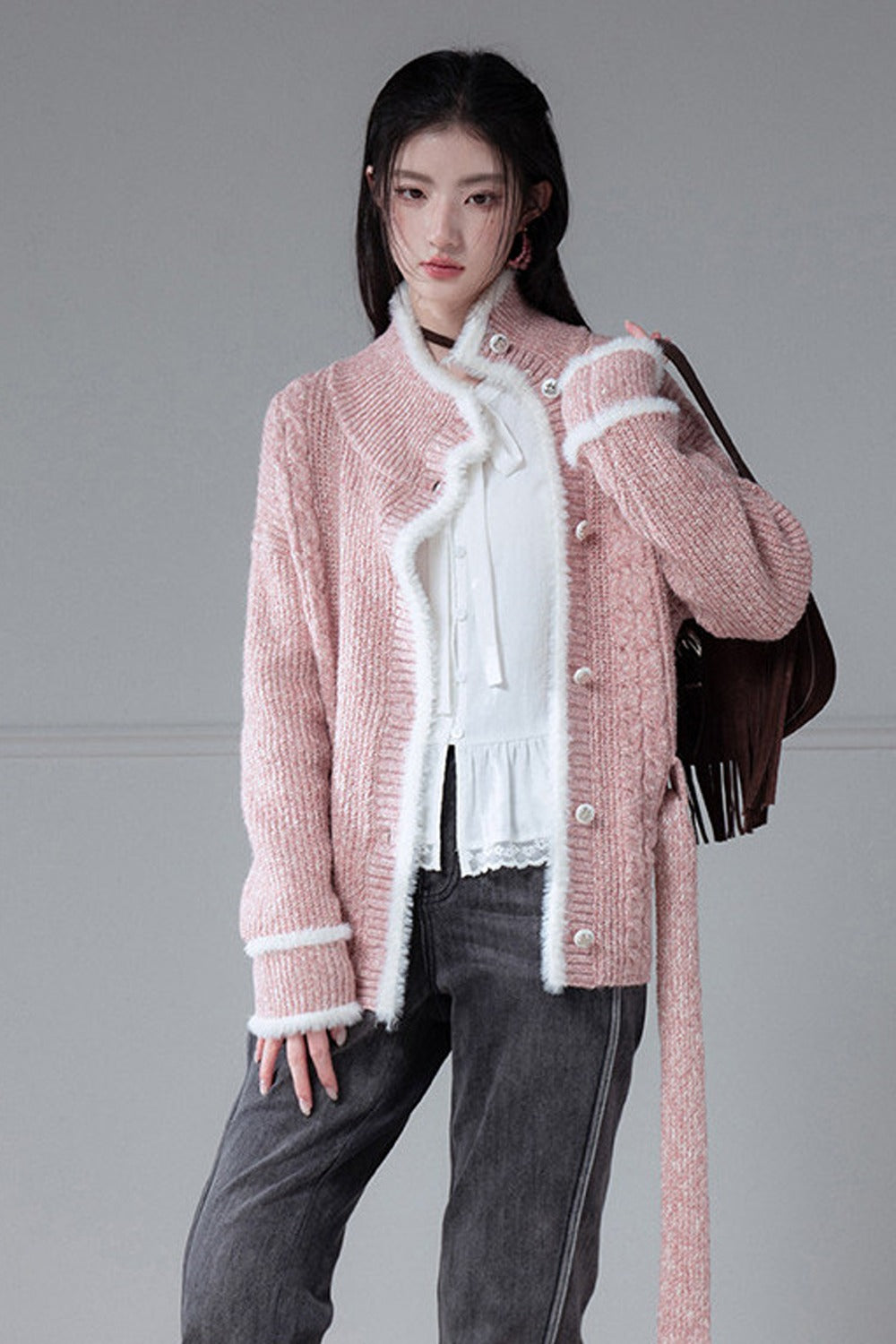 Set aus Oberteil und Rock aus Wollstrickgarn mit Blumenmuster