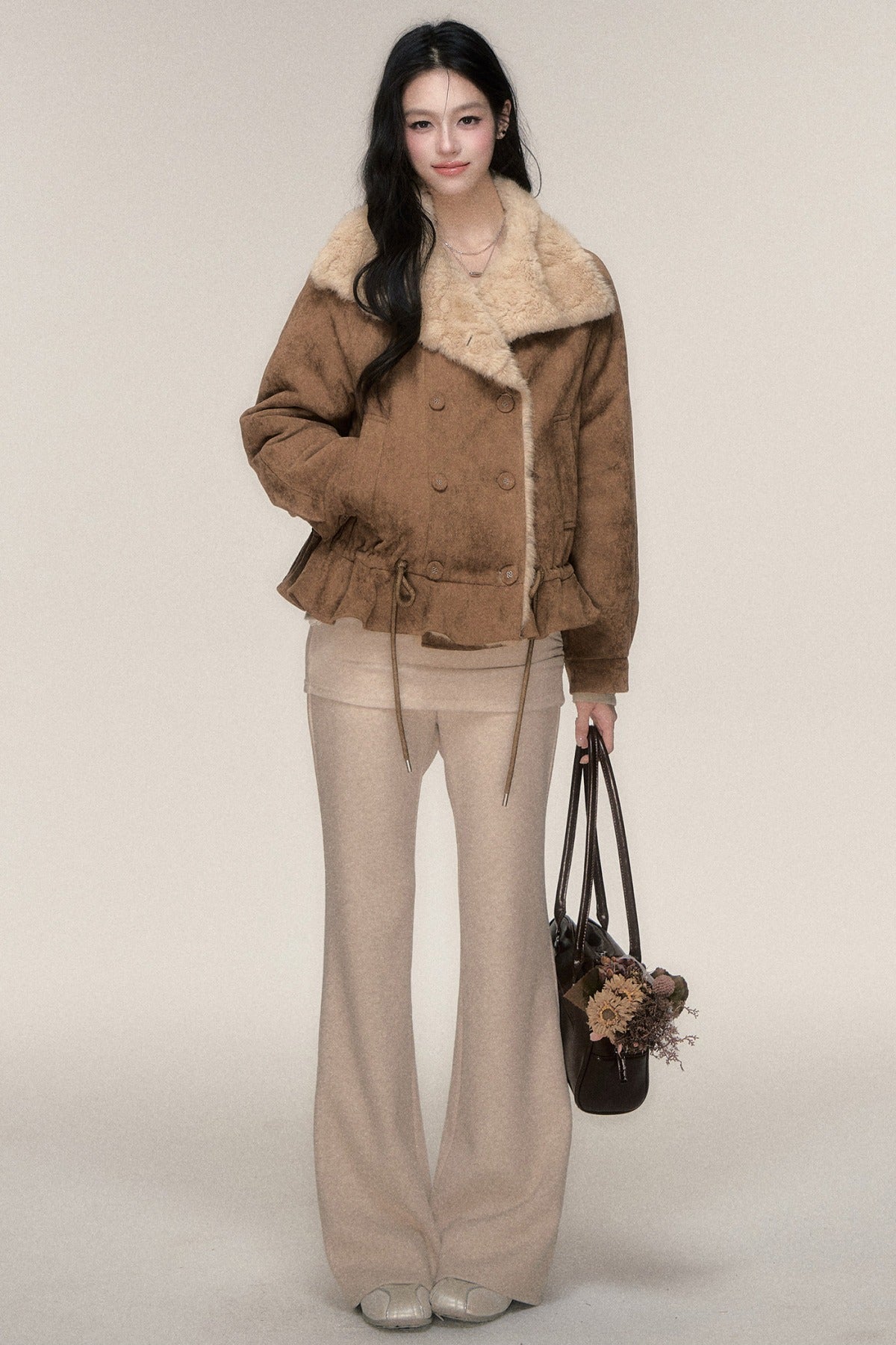 Pleated Cuffed Flared Pants