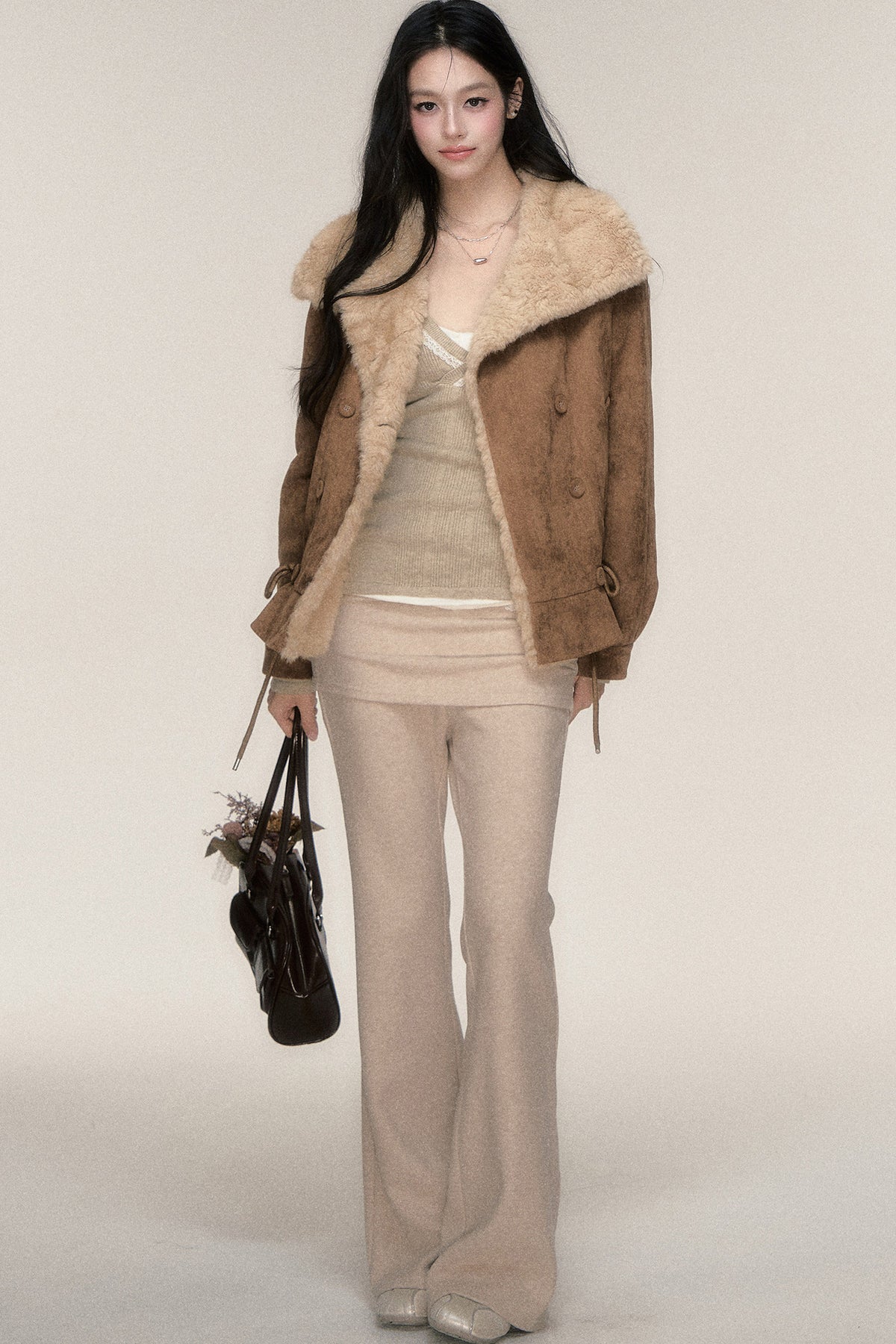 Pleated Cuffed Flared Pants