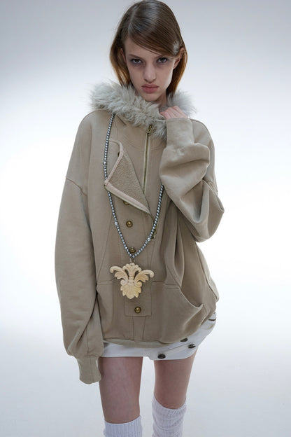 Oversize Hooded Fur Collar Jacket