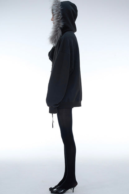 Oversize Hooded Fur Collar Jacket