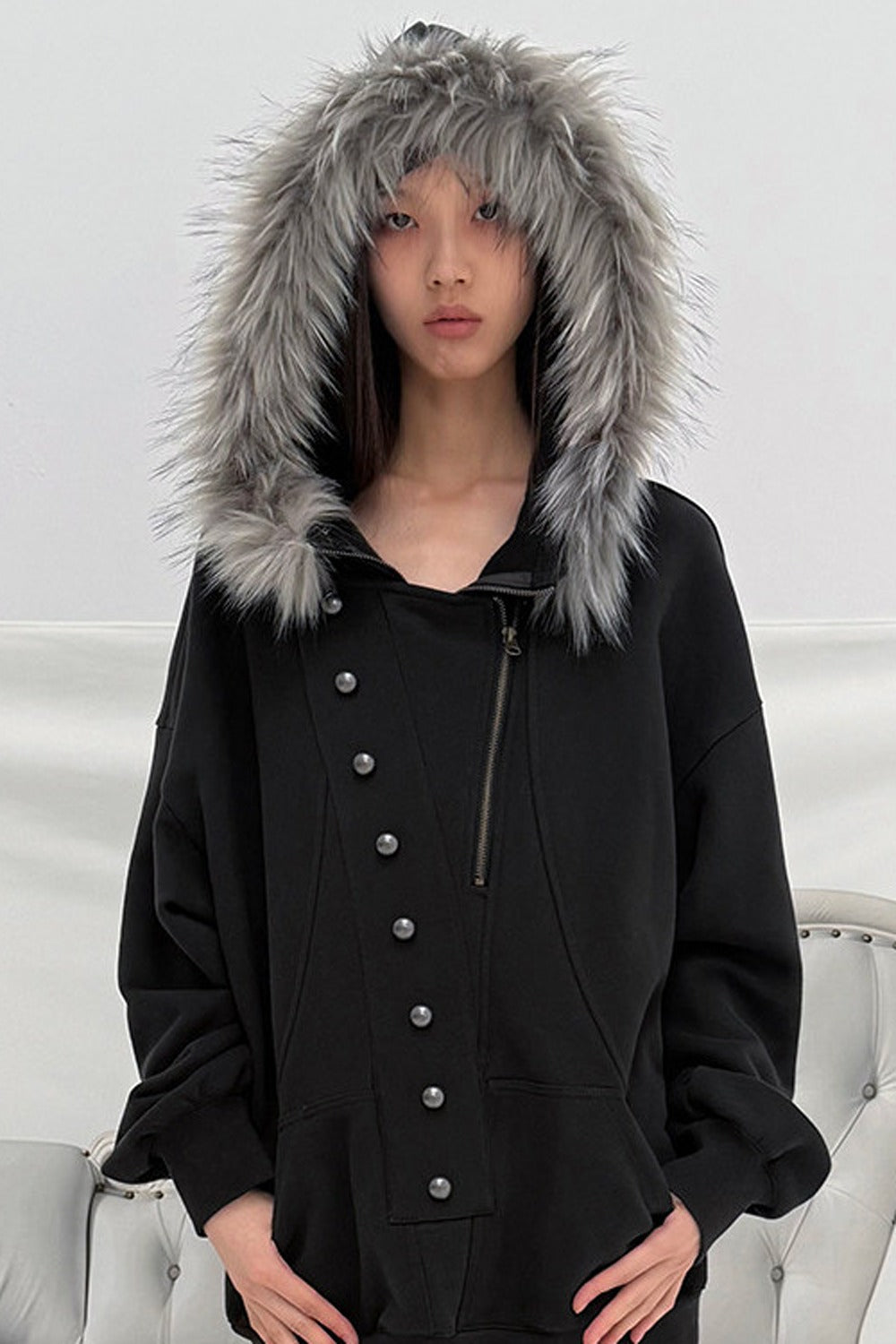 Oversize Hooded Fur Collar Jacket