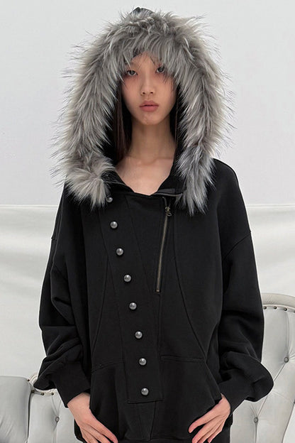Oversize Hooded Fur Collar Jacket