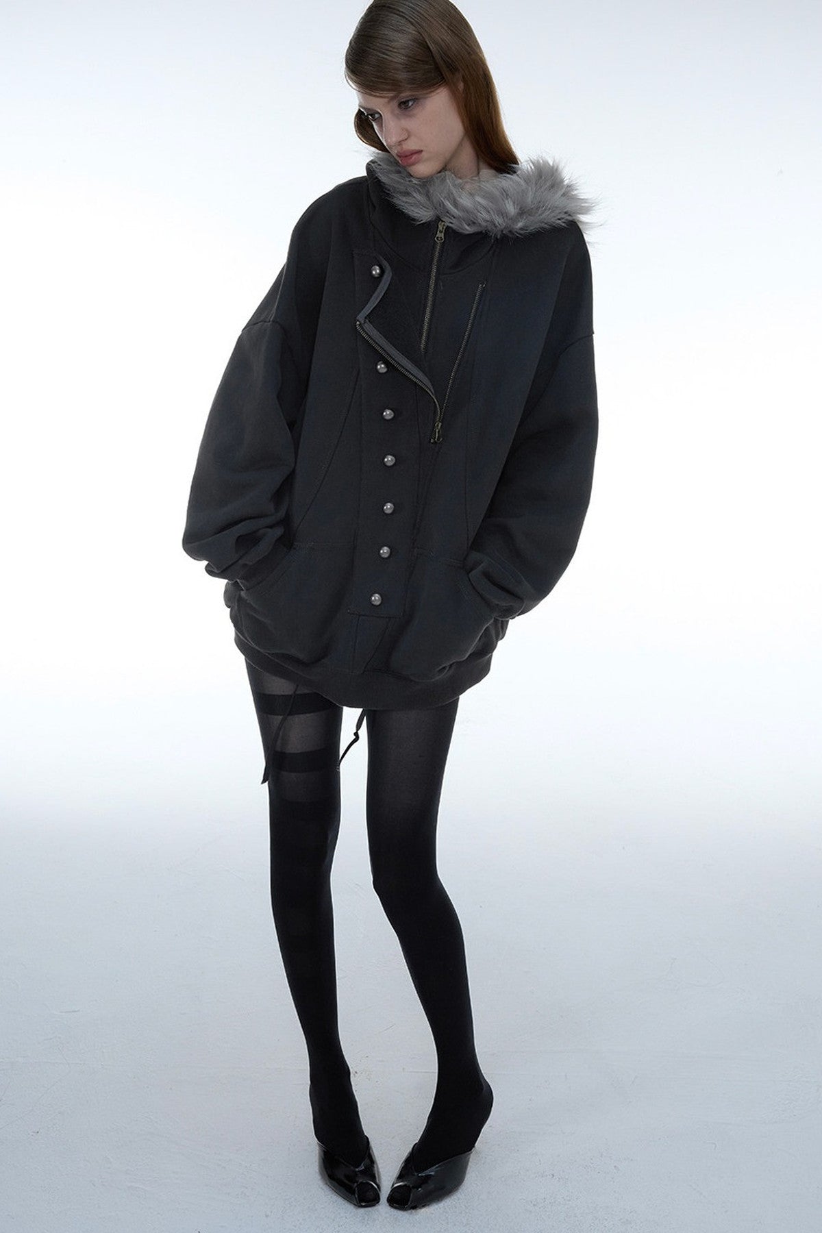 Oversize Hooded Fur Collar Jacket
