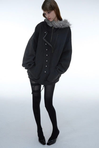 Oversize Hooded Fur Collar Jacket