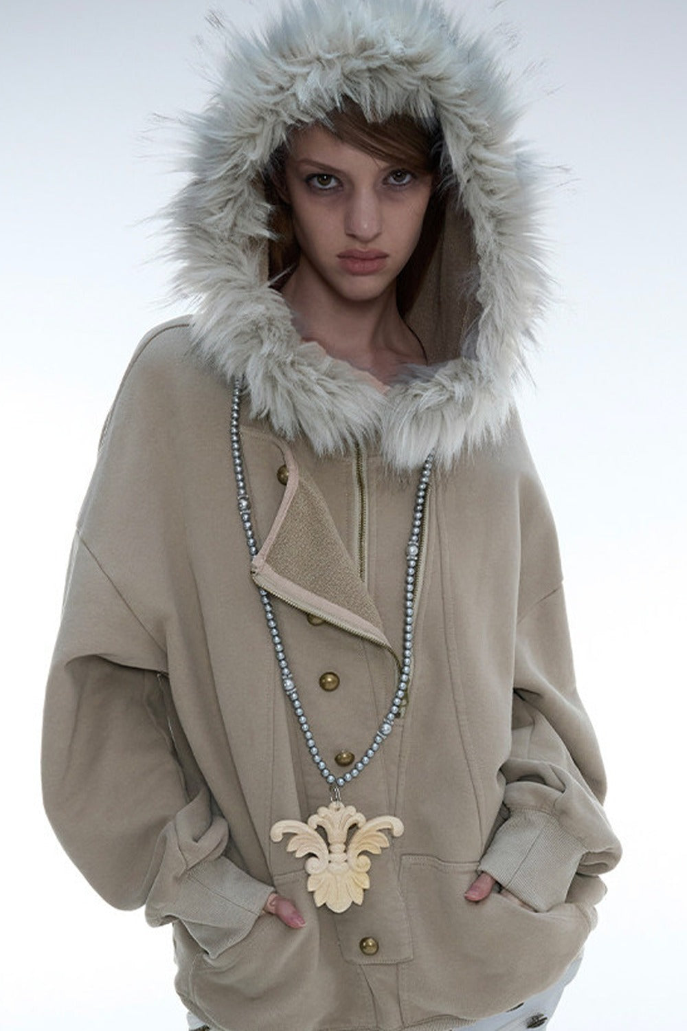 Oversize Hooded Fur Collar Jacket